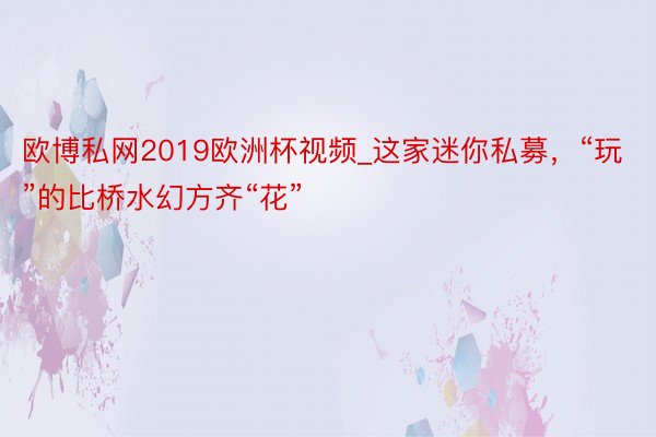 欧博私网2019欧洲杯视频_这家迷你私募，“玩”的比桥水幻方齐“花”