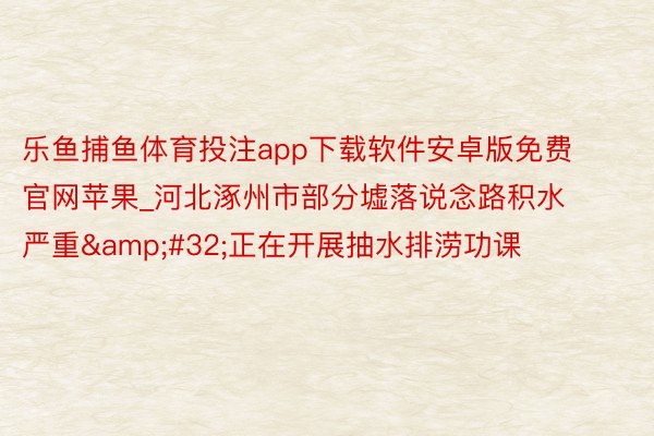 乐鱼捕鱼体育投注app下载软件安卓版免费官网苹果_河北涿州市部分墟落说念路积水严重&#32;正在开展抽水排涝功课