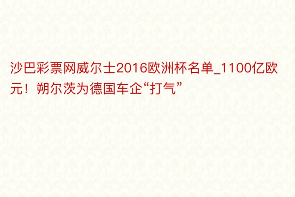 沙巴彩票网威尔士2016欧洲杯名单_1100亿欧元！朔尔茨为德国车企“打气”